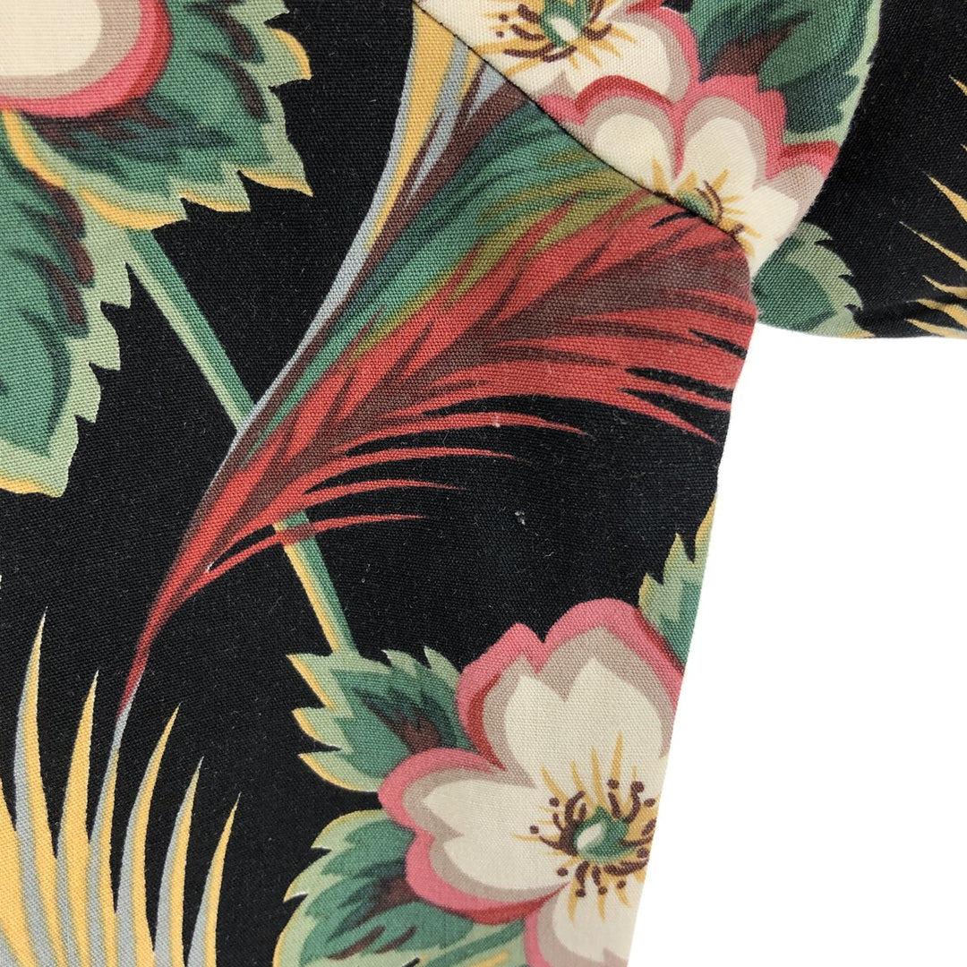 80s-90'S Reyn Spooner Diamond Head Tag All-Over Pattern Open Collar Hawaiian Aloha Shirt Women's L Size Rayon black type Vintage Second Hand
