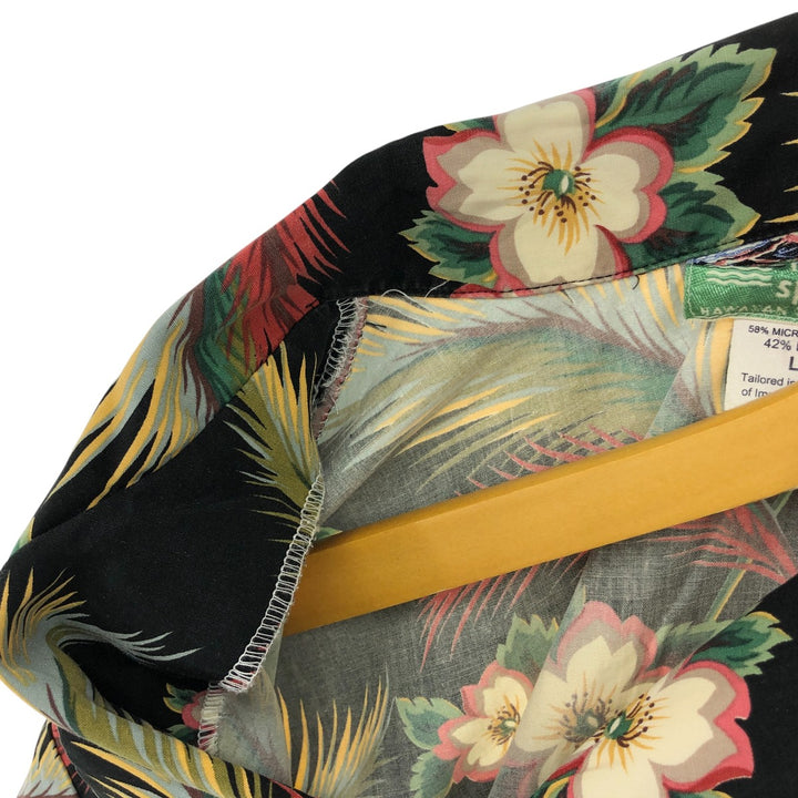 80s-90'S Reyn Spooner Diamond Head Tag All-Over Pattern Open Collar Hawaiian Aloha Shirt Women's L Size Rayon black type Vintage Second Hand