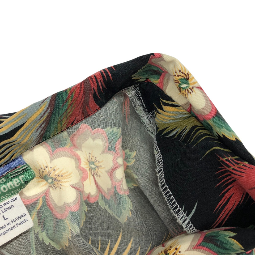 80s-90'S Reyn Spooner Diamond Head Tag All-Over Pattern Open Collar Hawaiian Aloha Shirt Women's L Size Rayon black type Vintage Second Hand