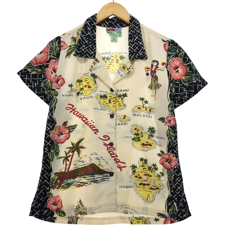 80s-90'S Reyn Spooner Diamond Head Tag All-Over Rayon Hawaiian Aloha Shirt Women's XS Size Rayon pale white type Vintage Second Hand