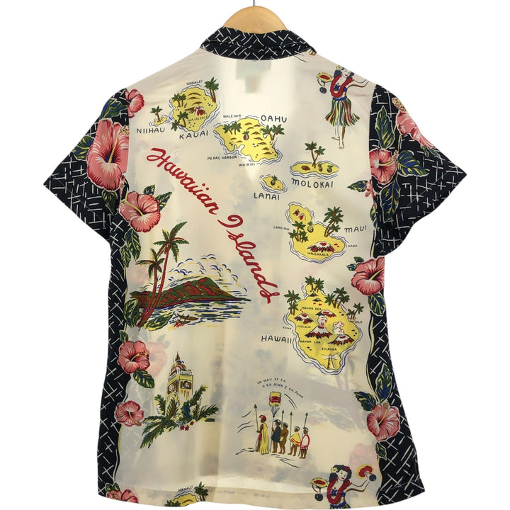 80s-90'S Reyn Spooner Diamond Head Tag All-Over Rayon Hawaiian Aloha Shirt Women's XS Size Rayon pale white type Vintage Second Hand
