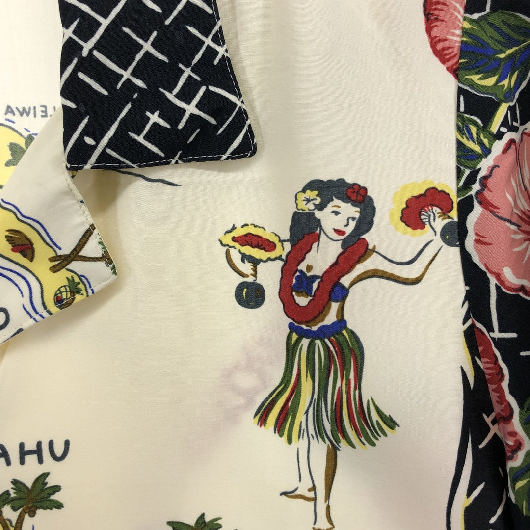 80s-90'S Reyn Spooner Diamond Head Tag All-Over Rayon Hawaiian Aloha Shirt Women's XS Size Rayon pale white type Vintage Second Hand