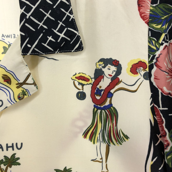 80s-90'S Reyn Spooner Diamond Head Tag All-Over Rayon Hawaiian Aloha Shirt Women's XS Size Rayon pale white type Vintage Second Hand