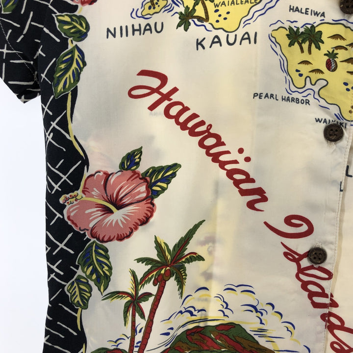 80s-90'S Reyn Spooner Diamond Head Tag All-Over Rayon Hawaiian Aloha Shirt Women's XS Size Rayon pale white type Vintage Second Hand