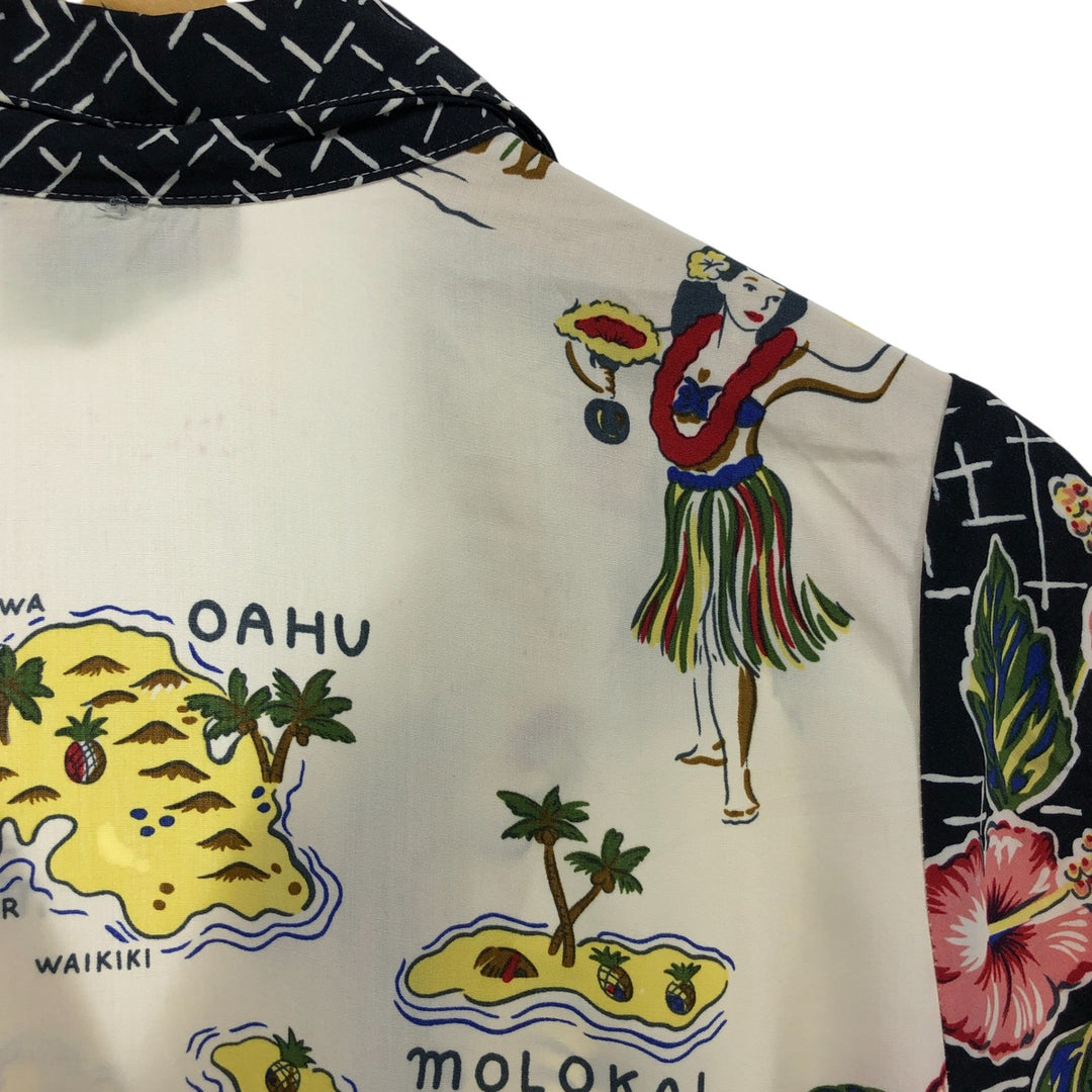 80s-90'S Reyn Spooner Diamond Head Tag All-Over Rayon Hawaiian Aloha Shirt Women's XS Size Rayon pale white type Vintage Second Hand
