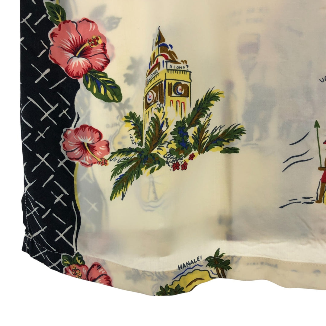 80s-90'S Reyn Spooner Diamond Head Tag All-Over Rayon Hawaiian Aloha Shirt Women's XS Size Rayon pale white type Vintage Second Hand