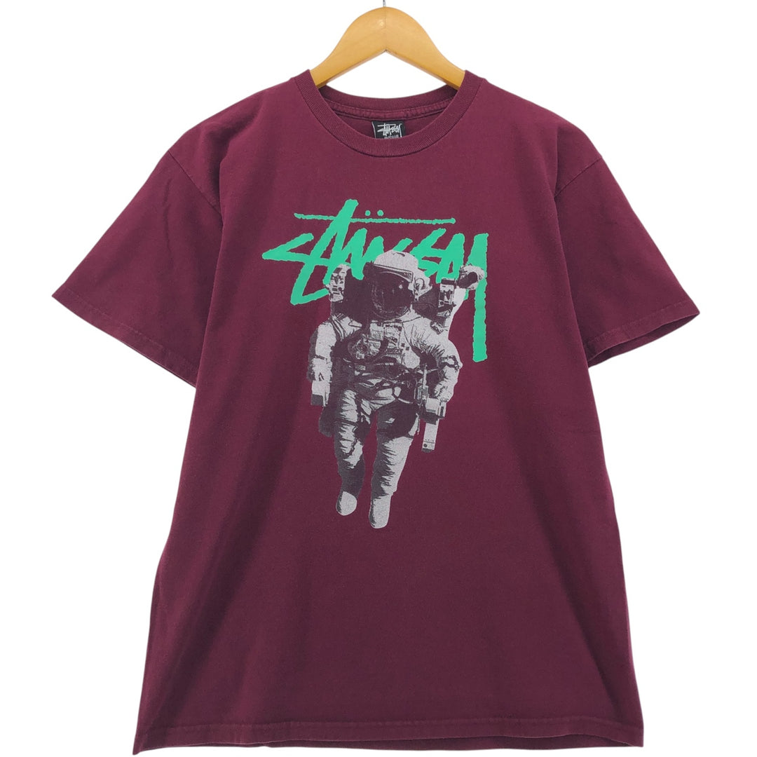 STUSSY surf skate T-shirt, size M for men cotton wine-red Vintage Second Hand