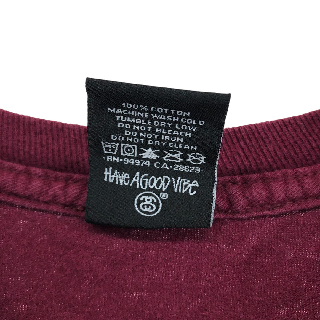 STUSSY surf skate T-shirt, size M for men cotton wine-red Vintage Second Hand