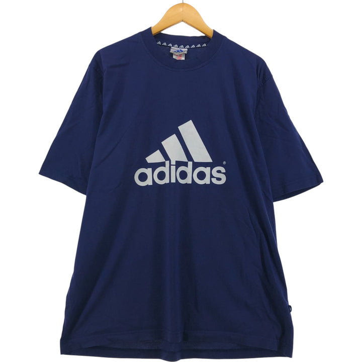 90'S Adidas logo print T-shirt, men's XL size, vintage cotton navy blue type Vintage Second Hand