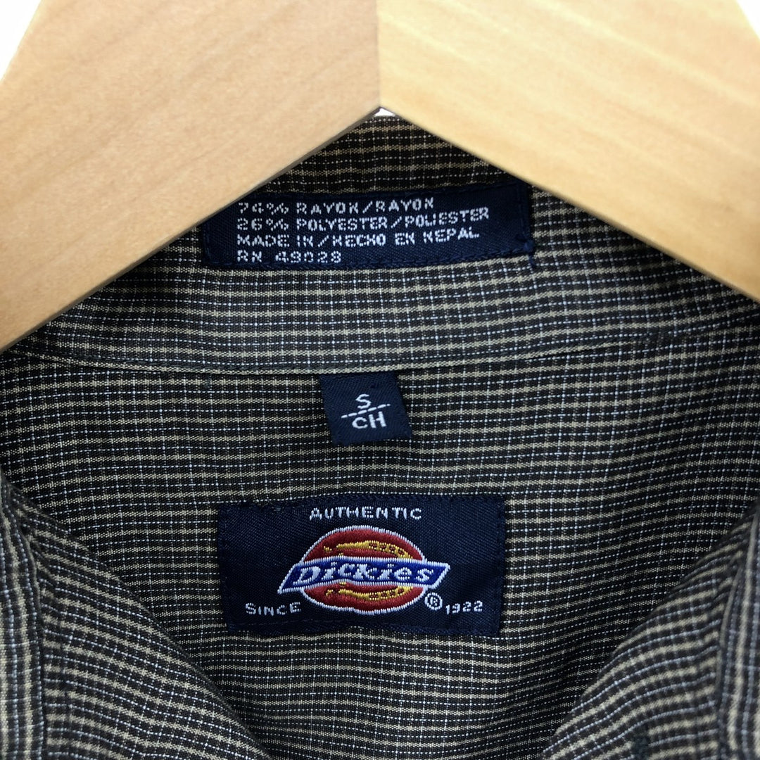 Dickies Check Pattern Short Sleeve Open Collar Rayon Shirt Box Shirt Men's S Size Rayon brown type Vintage Second Hand