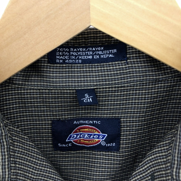 Dickies Check Pattern Short Sleeve Open Collar Rayon Shirt Box Shirt Men's S Size Rayon brown type Vintage Second Hand
