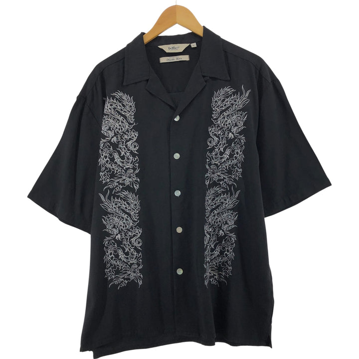 Da VINCI Dragon Pattern Short Sleeve Open Collar Cotton Shirt Box Shirt Men's XL Rayon black type Vintage Second Hand