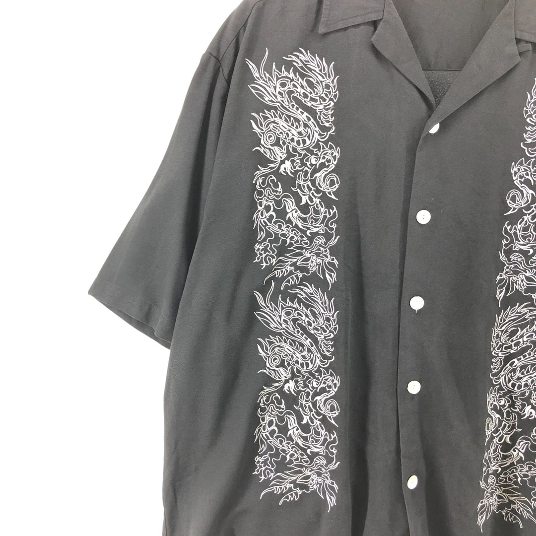 Da VINCI Dragon Pattern Short Sleeve Open Collar Cotton Shirt Box Shirt Men's XL Rayon black type Vintage Second Hand