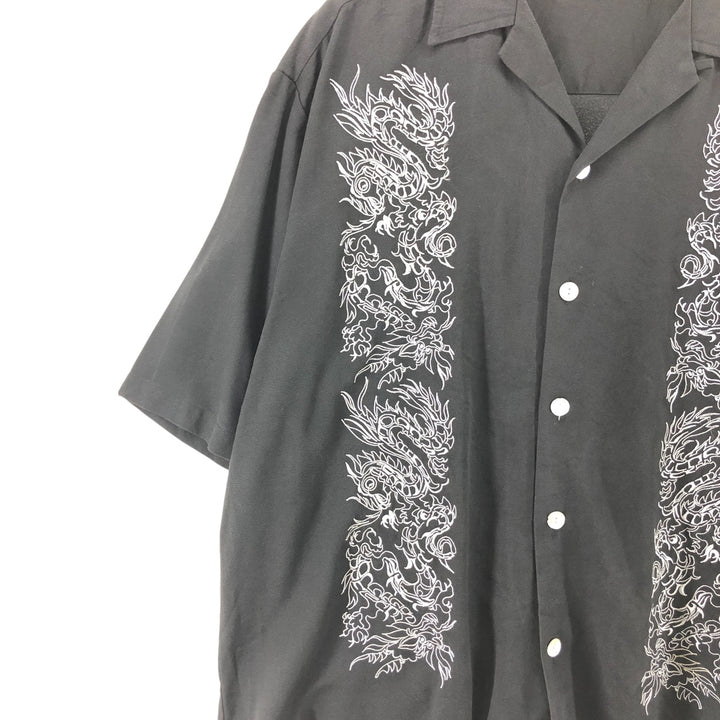 Da VINCI Dragon Pattern Short Sleeve Open Collar Cotton Shirt Box Shirt Men's XL Rayon black type Vintage Second Hand