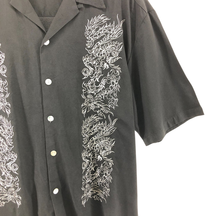 Da VINCI Dragon Pattern Short Sleeve Open Collar Cotton Shirt Box Shirt Men's XL Rayon black type Vintage Second Hand