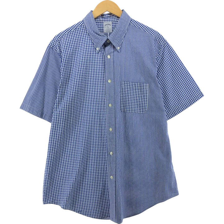 Brooks Brothers 1818 REGENT Seersucker Crazy Pattern Short Sleeve Button-Down Shirt Men's XL cotton blue type Vintage Second Hand