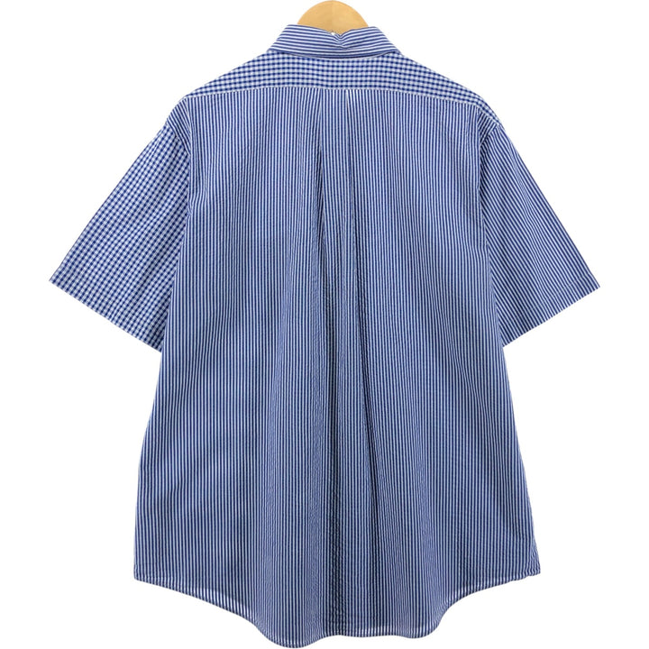 Brooks Brothers 1818 REGENT Seersucker Crazy Pattern Short Sleeve Button-Down Shirt Men's XL cotton blue type Vintage Second Hand