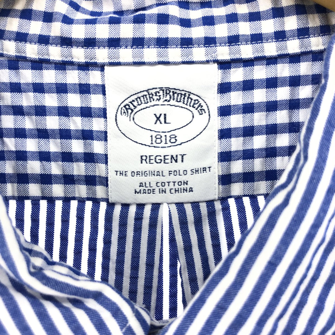 Brooks Brothers 1818 REGENT Seersucker Crazy Pattern Short Sleeve Button-Down Shirt Men's XL cotton blue type Vintage Second Hand