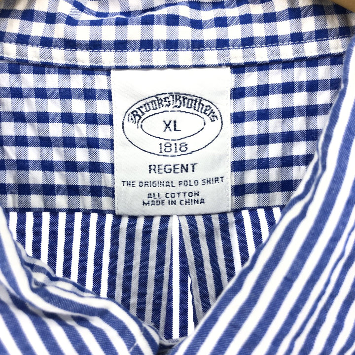 Brooks Brothers 1818 REGENT Seersucker Crazy Pattern Short Sleeve Button-Down Shirt Men's XL cotton blue type Vintage Second Hand