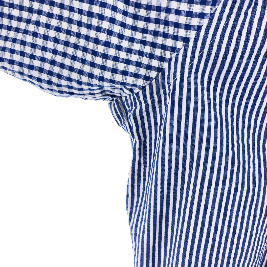 Brooks Brothers 1818 REGENT Seersucker Crazy Pattern Short Sleeve Button-Down Shirt Men's XL cotton blue type Vintage Second Hand