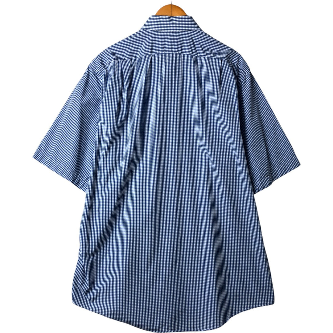 80s-90'S Brooks Brothers MAKERS Gingham Check Short Sleeve Cotton Check Shirt Made in USA Men's XL cotton Blue type light blue Vintage Second Hand