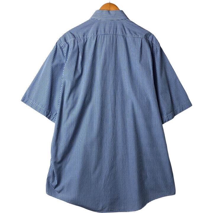 80s-90'S Brooks Brothers MAKERS Gingham Check Short Sleeve Cotton Check Shirt Made in USA Men's XL cotton Blue type light blue Vintage Second Hand