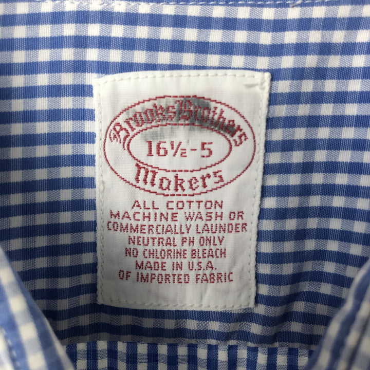80s-90'S Brooks Brothers MAKERS Gingham Check Short Sleeve Cotton Check Shirt Made in USA Men's XL cotton Blue type light blue Vintage Second Hand