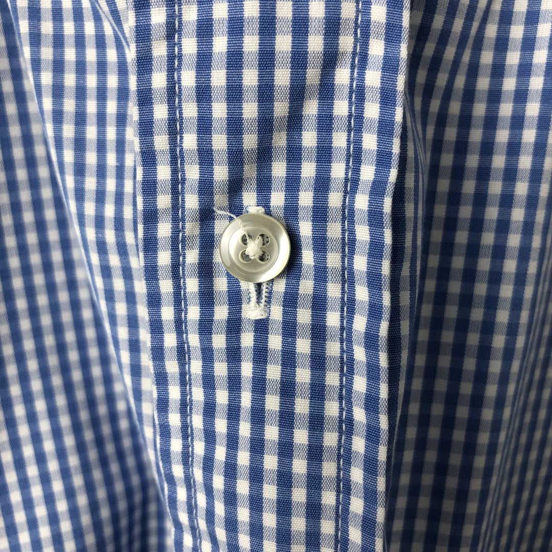 80s-90'S Brooks Brothers MAKERS Gingham Check Short Sleeve Cotton Check Shirt Made in USA Men's XL cotton Blue type light blue Vintage Second Hand