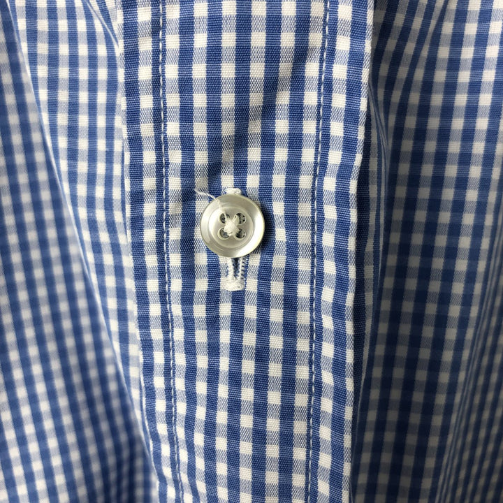 80s-90'S Brooks Brothers MAKERS Gingham Check Short Sleeve Cotton Check Shirt Made in USA Men's XL cotton Blue type light blue Vintage Second Hand