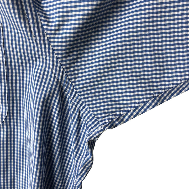 80s-90'S Brooks Brothers MAKERS Gingham Check Short Sleeve Cotton Check Shirt Made in USA Men's XL cotton Blue type light blue Vintage Second Hand