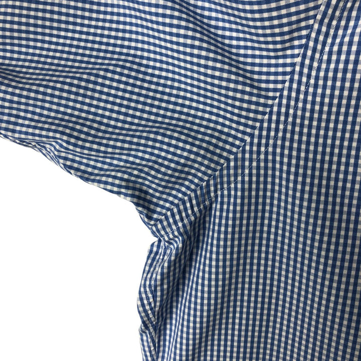 80s-90'S Brooks Brothers MAKERS Gingham Check Short Sleeve Cotton Check Shirt Made in USA Men's XL cotton Blue type light blue Vintage Second Hand