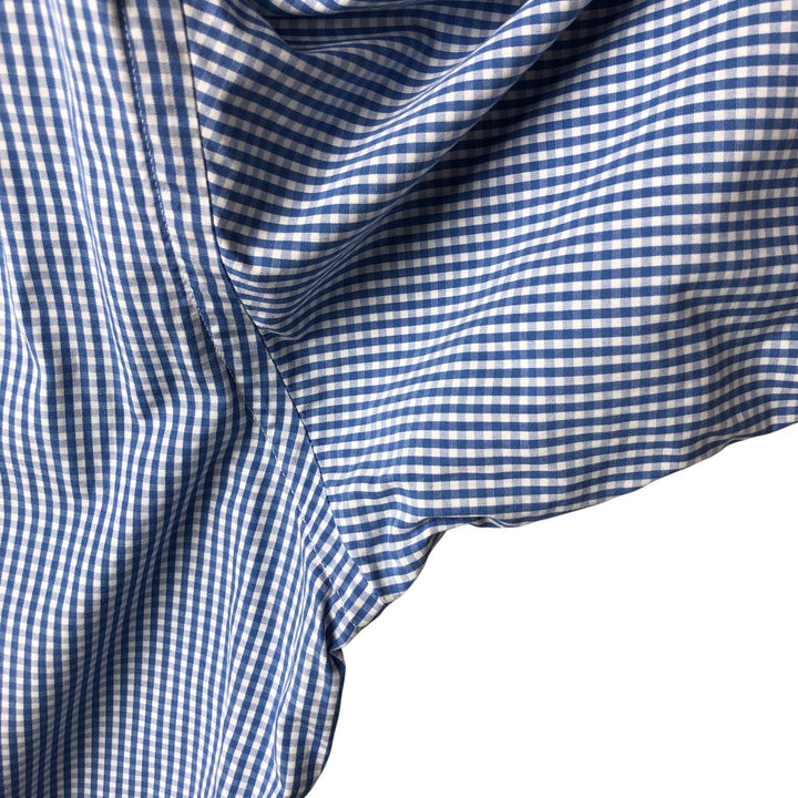 80s-90'S Brooks Brothers MAKERS Gingham Check Short Sleeve Cotton Check Shirt Made in USA Men's XL cotton Blue type light blue Vintage Second Hand