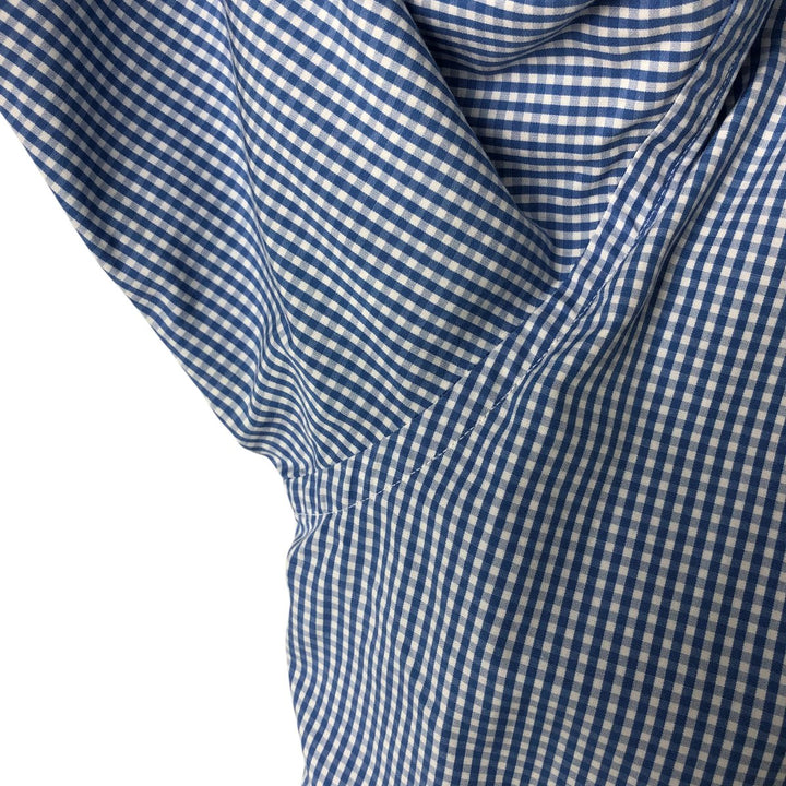 80s-90'S Brooks Brothers MAKERS Gingham Check Short Sleeve Cotton Check Shirt Made in USA Men's XL cotton Blue type light blue Vintage Second Hand