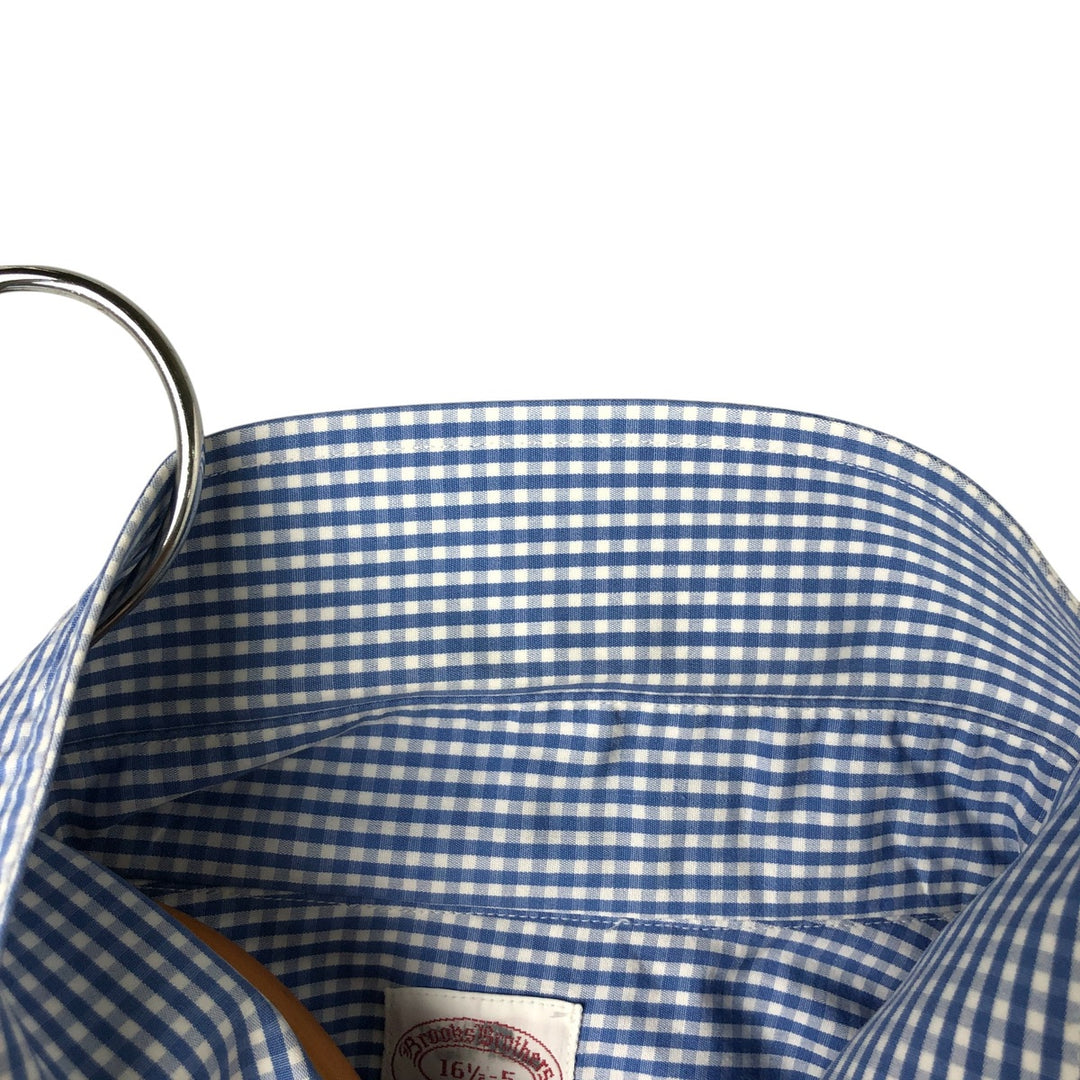 80s-90'S Brooks Brothers MAKERS Gingham Check Short Sleeve Cotton Check Shirt Made in USA Men's XL cotton Blue type light blue Vintage Second Hand