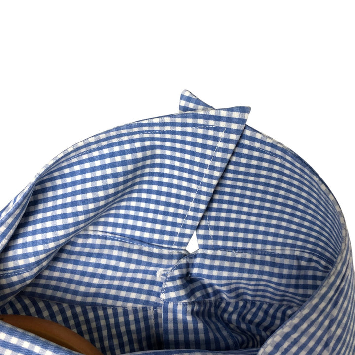 80s-90'S Brooks Brothers MAKERS Gingham Check Short Sleeve Cotton Check Shirt Made in USA Men's XL cotton Blue type light blue Vintage Second Hand