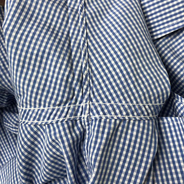 80s-90'S Brooks Brothers MAKERS Gingham Check Short Sleeve Cotton Check Shirt Made in USA Men's XL cotton Blue type light blue Vintage Second Hand