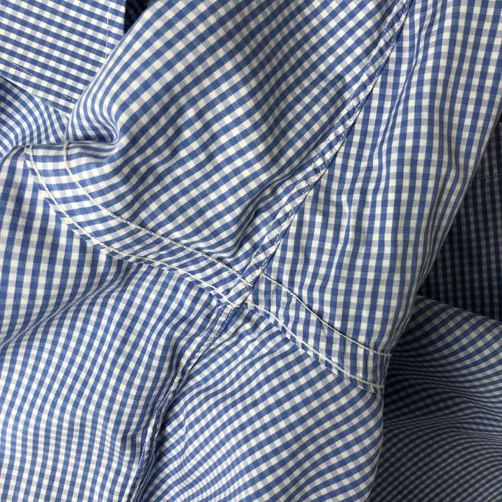 80s-90'S Brooks Brothers MAKERS Gingham Check Short Sleeve Cotton Check Shirt Made in USA Men's XL cotton Blue type light blue Vintage Second Hand