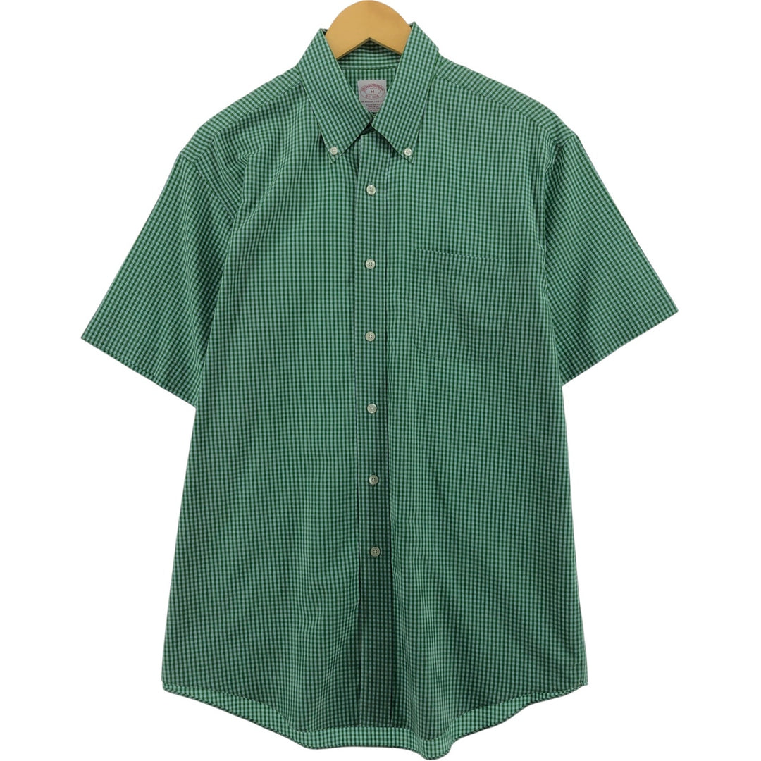 Brooks Brothers Est.1818 Gingham Check Short Sleeve Button Down Check Shirt Men's M cotton green type Vintage Second Hand