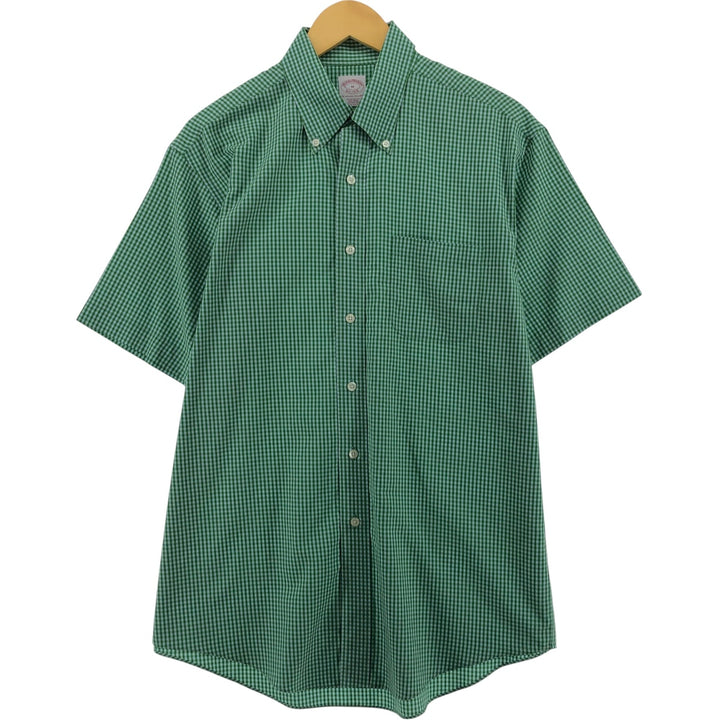 Brooks Brothers Est.1818 Gingham Check Short Sleeve Button Down Check Shirt Men's M cotton green type Vintage Second Hand