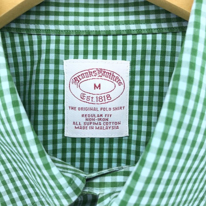 Brooks Brothers Est.1818 Gingham Check Short Sleeve Button Down Check Shirt Men's M cotton green type Vintage Second Hand