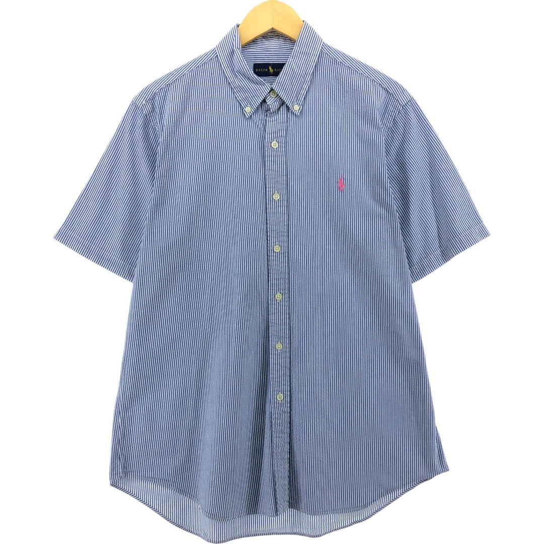 Ralph Lauren RALPH LAUREN Seersucker short sleeve button down striped shirt Men's L size cotton blue type Vintage Second Hand