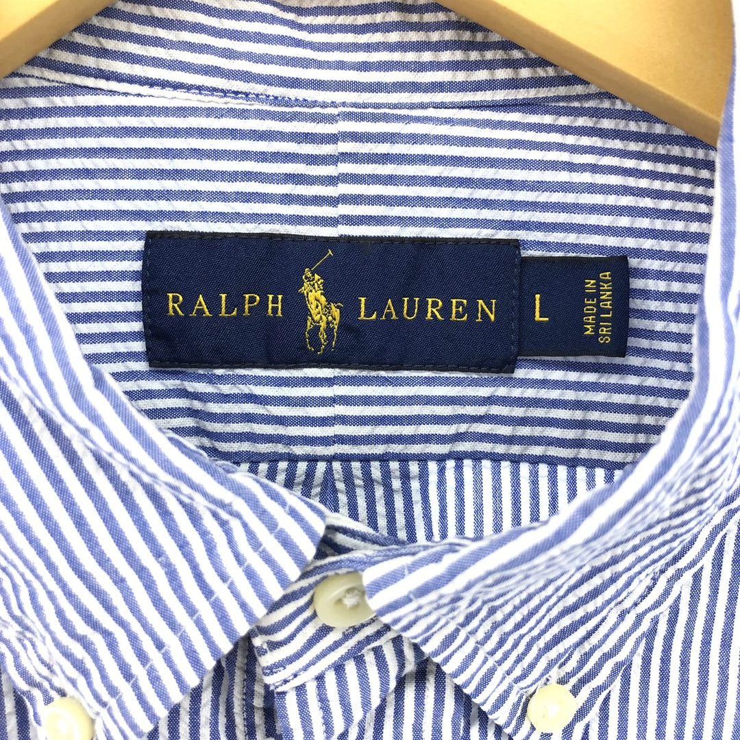 Ralph Lauren RALPH LAUREN Seersucker short sleeve button down striped shirt Men's L size cotton blue type Vintage Second Hand