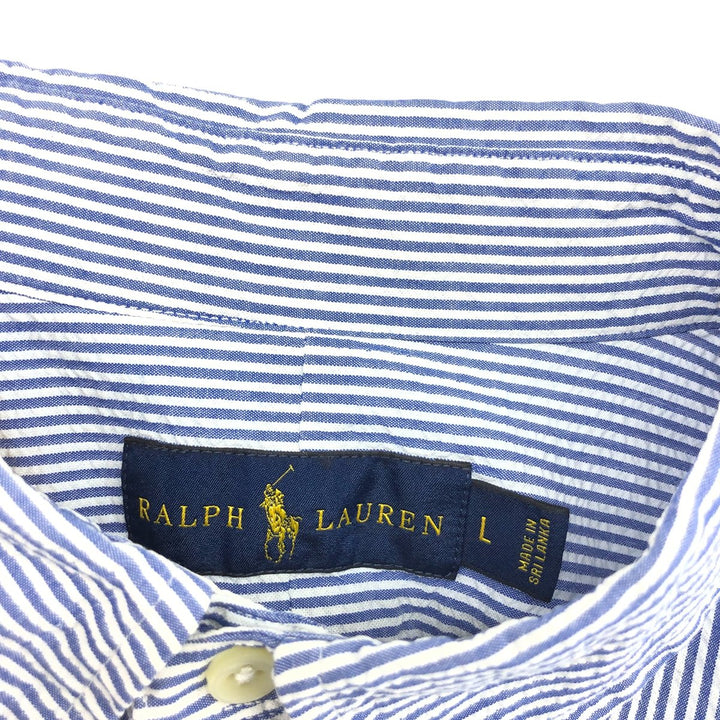 Ralph Lauren RALPH LAUREN Seersucker short sleeve button down striped shirt Men's L size cotton blue type Vintage Second Hand