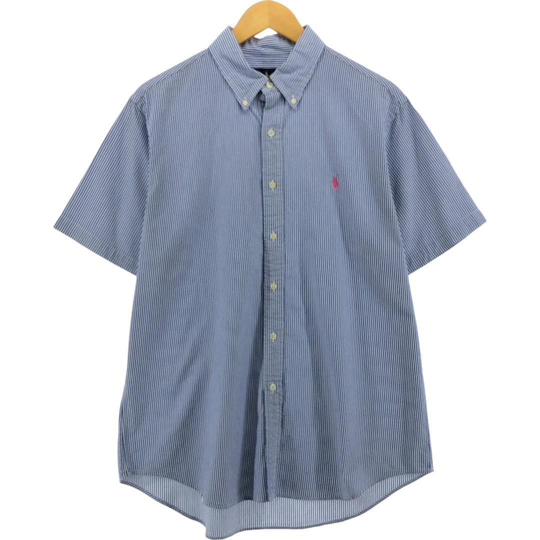 Ralph Lauren RALPH LAUREN Seersucker short sleeve button down striped shirt Men's L size cotton blue type Vintage Second Hand