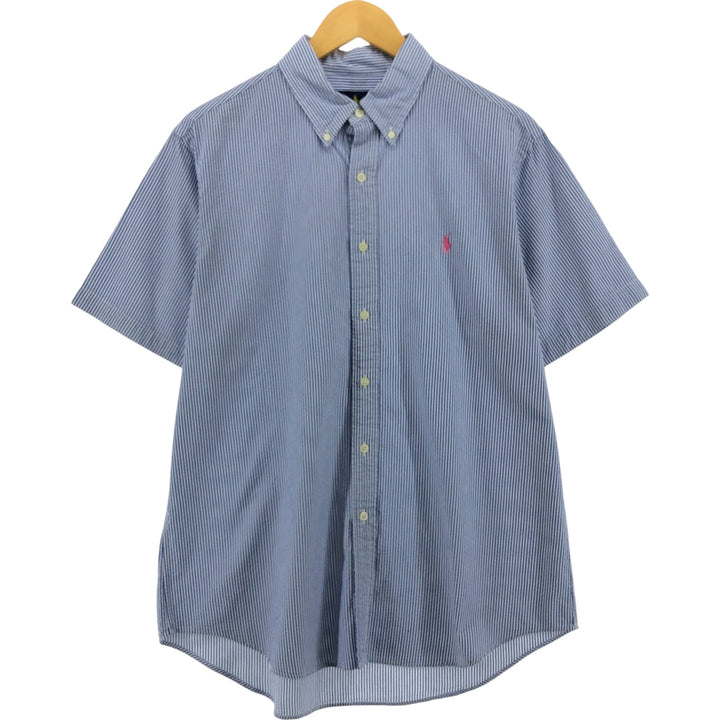 Ralph Lauren RALPH LAUREN Seersucker short sleeve button down striped shirt Men's L size cotton blue type Vintage Second Hand