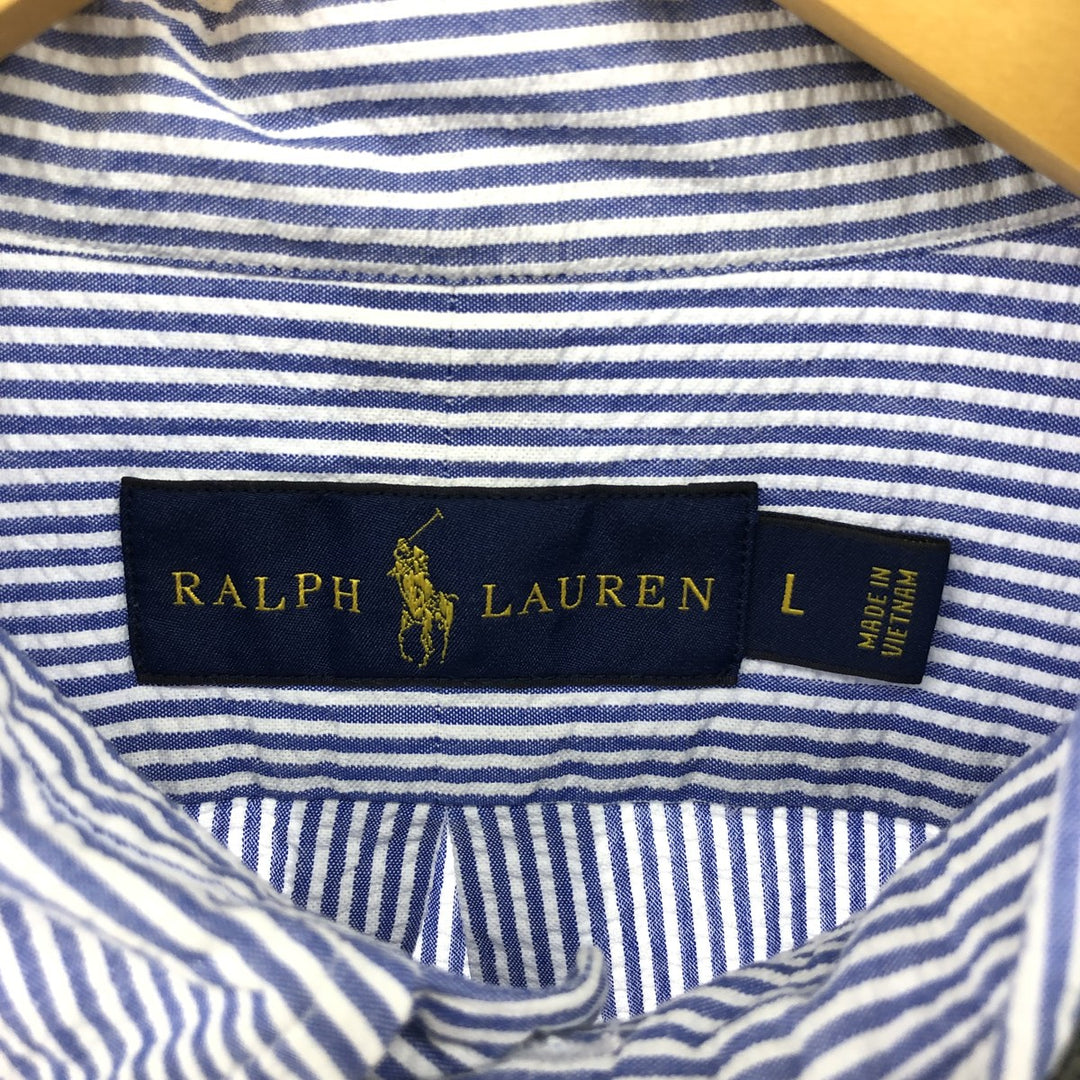 Ralph Lauren RALPH LAUREN Seersucker short sleeve button down striped shirt Men's L size cotton blue type Vintage Second Hand
