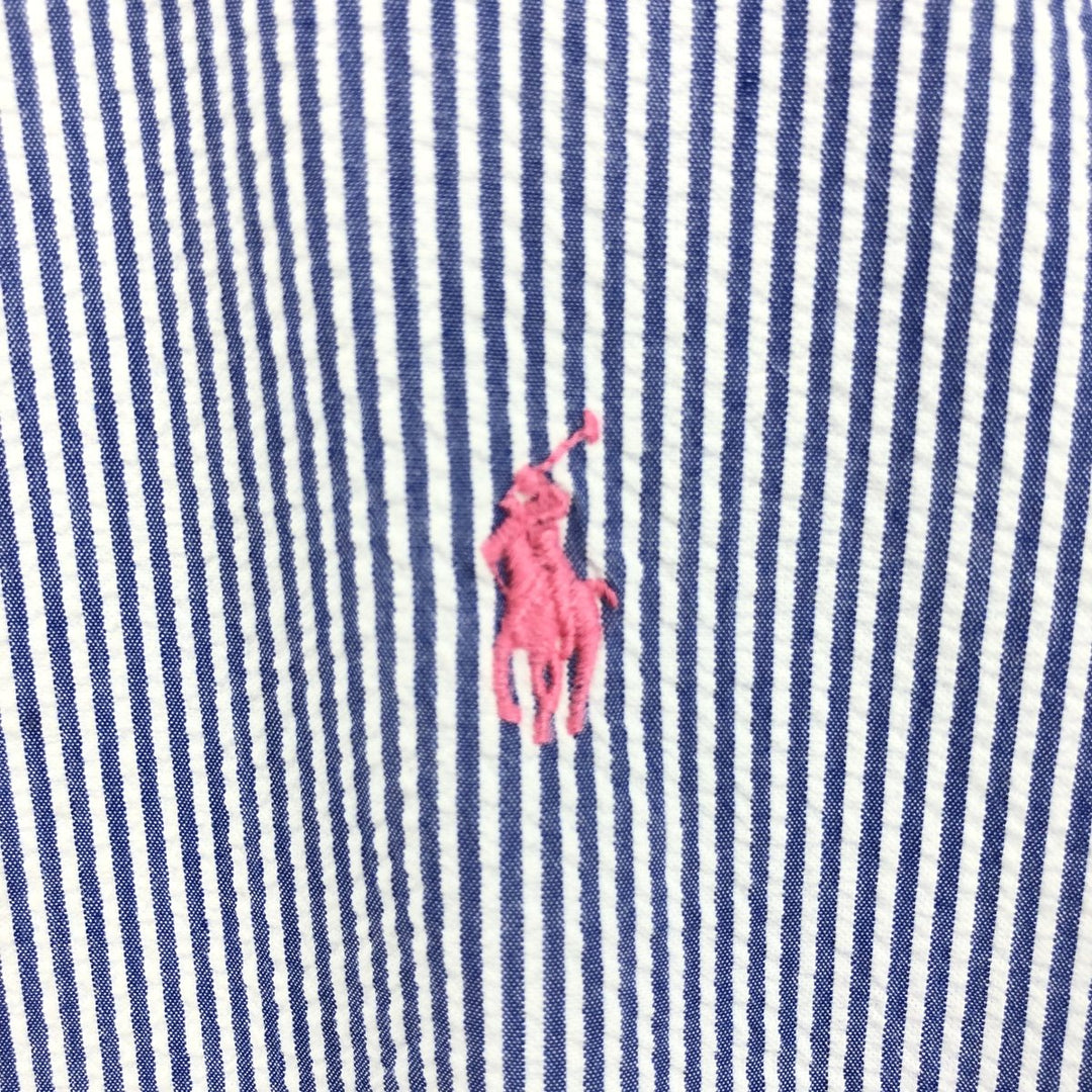 Ralph Lauren RALPH LAUREN Seersucker short sleeve button down striped shirt Men's L size cotton blue type Vintage Second Hand