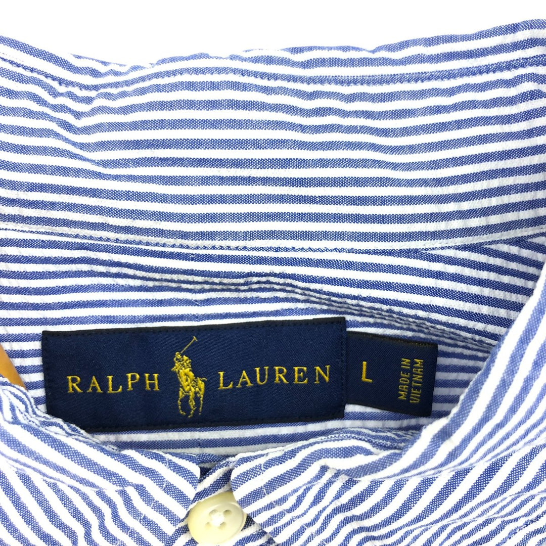 Ralph Lauren RALPH LAUREN Seersucker short sleeve button down striped shirt Men's L size cotton blue type Vintage Second Hand