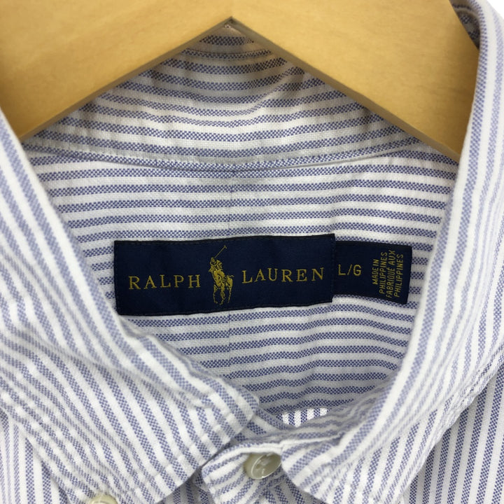 Ralph Lauren RALPH LAUREN Short Sleeve Button Down Striped Shirt Men's L Size Short Sleeve cotton Blue type light blue Vintage Second Hand