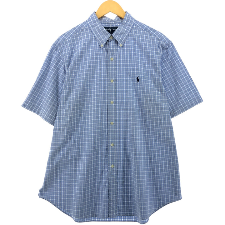 Ralph Lauren Classic Fit Check Pattern Short Sleeve Button Down Check Shirt Men's XL cotton Blue type light blue Vintage Second Hand